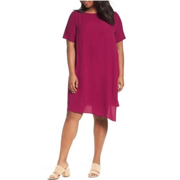 Eileen Fisher Asymmetrical Silk Shift Dress in Dark Fuschia Size Large - Picture 1 of 10
